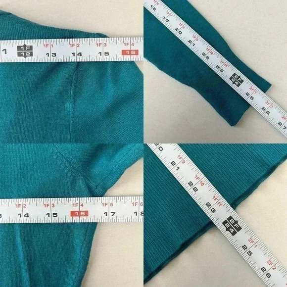 Ricki’s Cardigan V Neck Button Front Sweater Fitted Teal Green Size Small - Picture 13 of 16